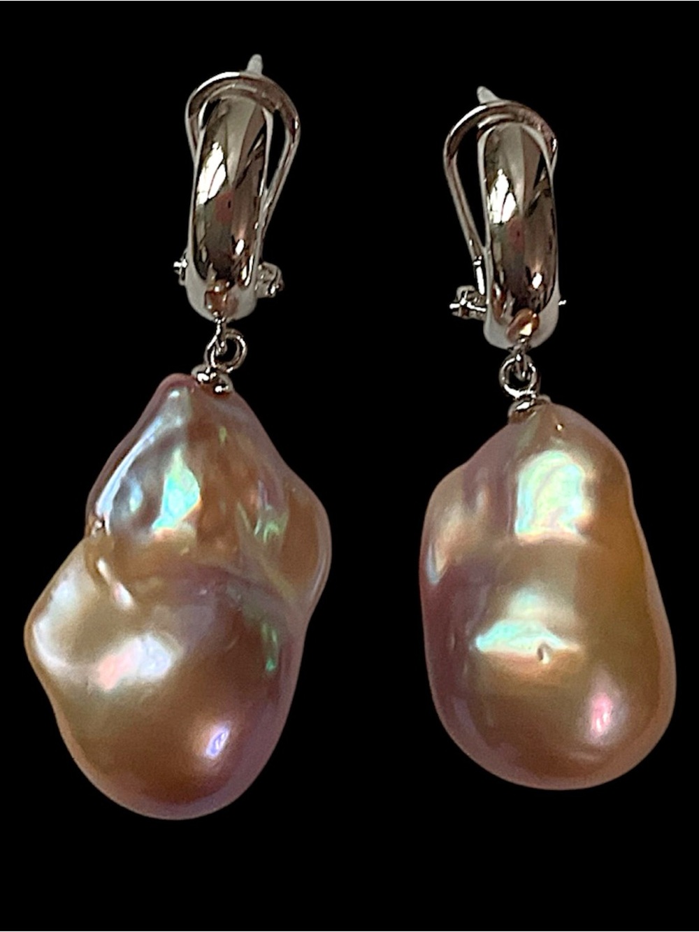 Sterling Silver Luminous Baroque Freshwater Pearl Dangle Drop Earrings
